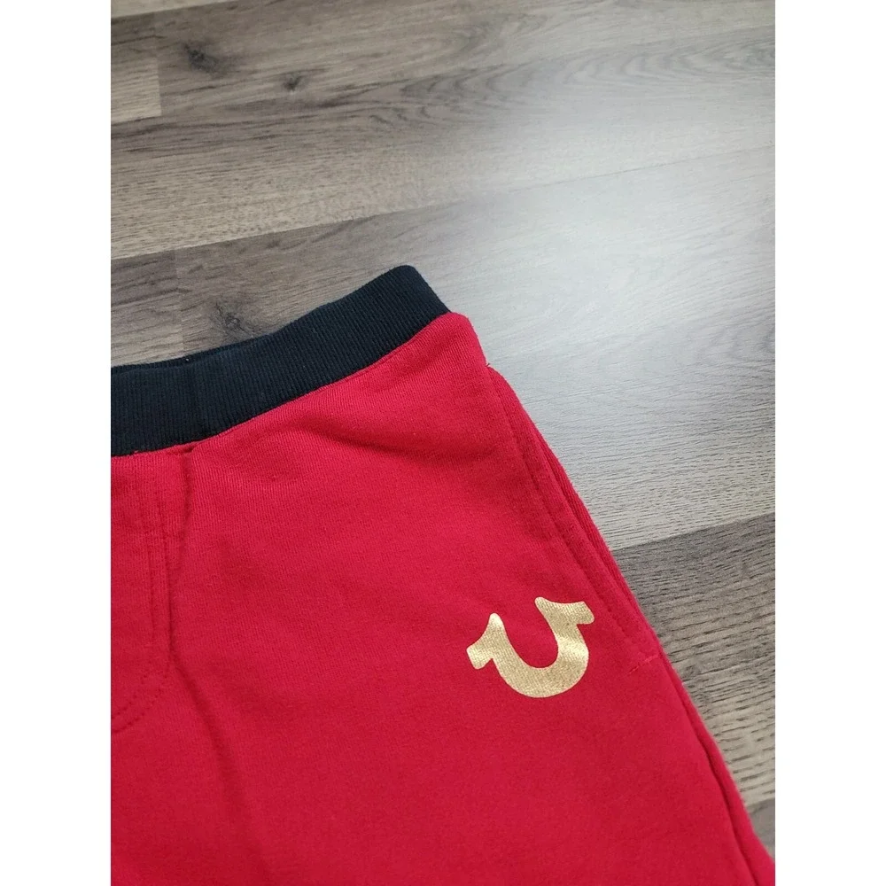 True Religion Jogger Sweatpants Large Red Classic Logo Drawstring Skinny Fit